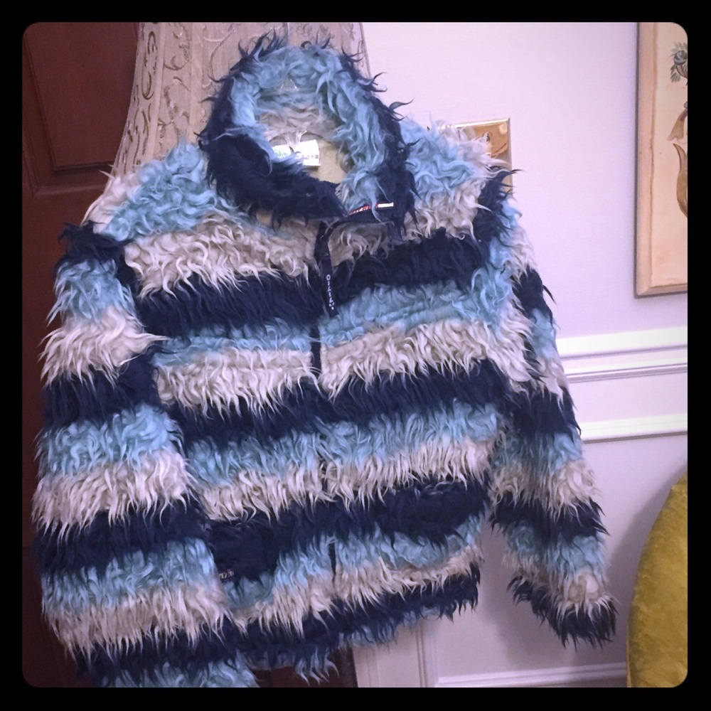 Oilily Faux Fur Navy&Light Blue  Striped Jacket
